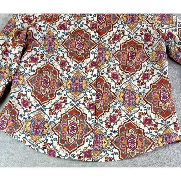 Chicos 2 US M Colorful Medallion Button Up‎ Back Shirt Boho Regal Art To Wear - Picture 5 of 11